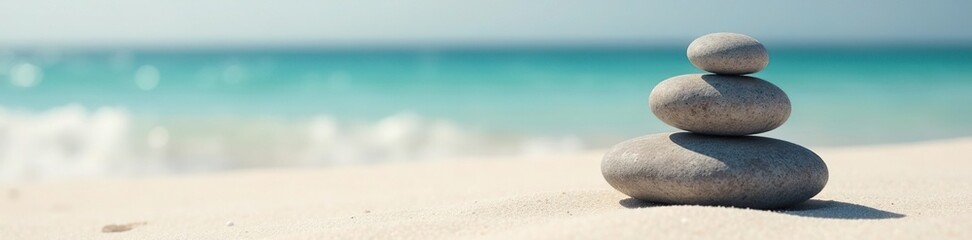 Balanced gray stones atop pale sand, gentle curve , beach, pattern