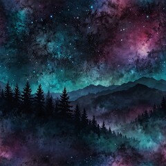Mystical Night Sky and Dreamy Mountain Landscape