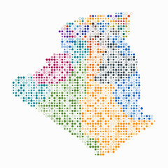 Algeria, shape of the country built of colored cells. Digital style map of Algeria on white background. Small size circle blocks. Plain vector illustration.