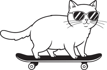 Cat wearing a sunglass riding a skateboard