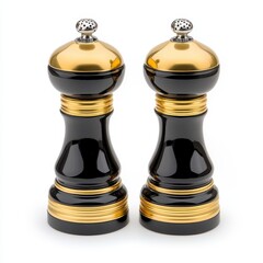 Elegant Black And Gold Salt And Pepper Grinder Set, Generative AI.