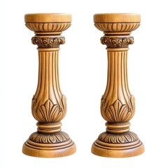 Elegant Carved Wooden Candle Holders With Intricate Details, Generative AI.