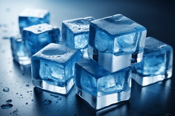 several ice cubes are sitting on a table with water droplets