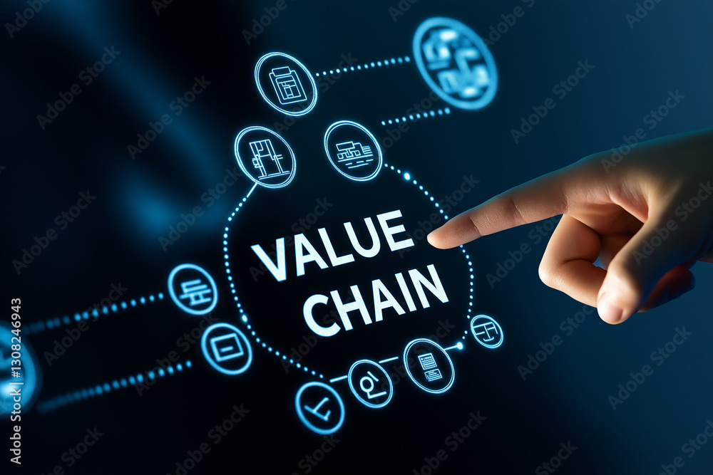 Aufkleber manager pointing value chain concept on virtual screen