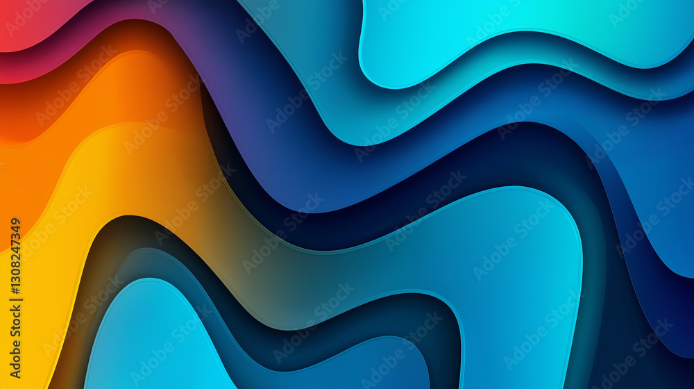 Poster Colorful abstract background with flowing organic shapes creating a sense of depth and movement