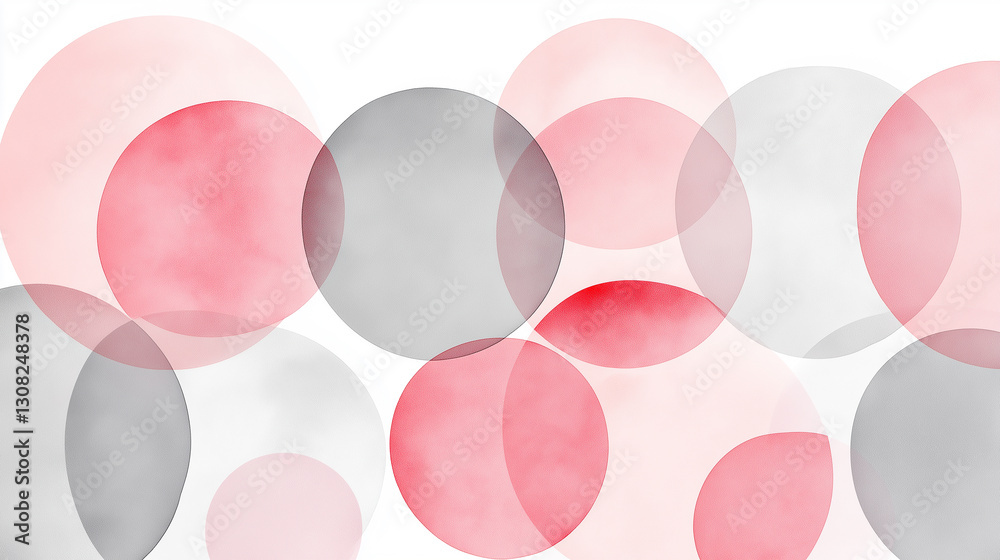 Aufkleber Watercolor pink and grey overlapping bubbles creating abstract background