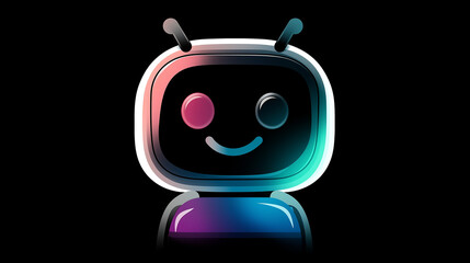 Obraz premium Friendly robot winking and smiling on black background