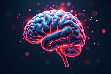 Obraz premium Futuristic brain design with glowing circuits representing artificial intelligence and technology integration. Depth and mood, vibrant lighting and atmospheric effects. Style: sharp and detailed, hi