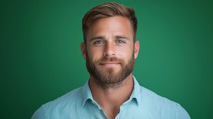 Confident Man Portrait: A close-up portrait of a handsome man with a well-groomed beard and a confident expression. His warm gaze suggests approachability, set against a clean backdrop.