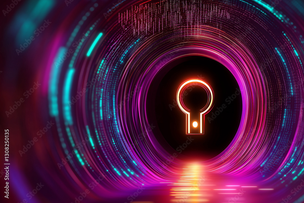 Poster Keyhole shining at the end of digital tunnel representing data security