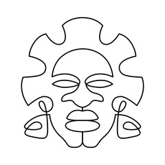 Ethnic Mask, drawn with continuous line in minimalism, abstract, Yoruba Mask, African culture, rituals of worship, cult of ancestors, one line, editable vector contour