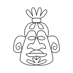 Ethnic Mask, drawn with continuous line in minimalism, abstract, Yoruba Mask, African culture, rituals of worship, cult of ancestors, one line, editable vector contour