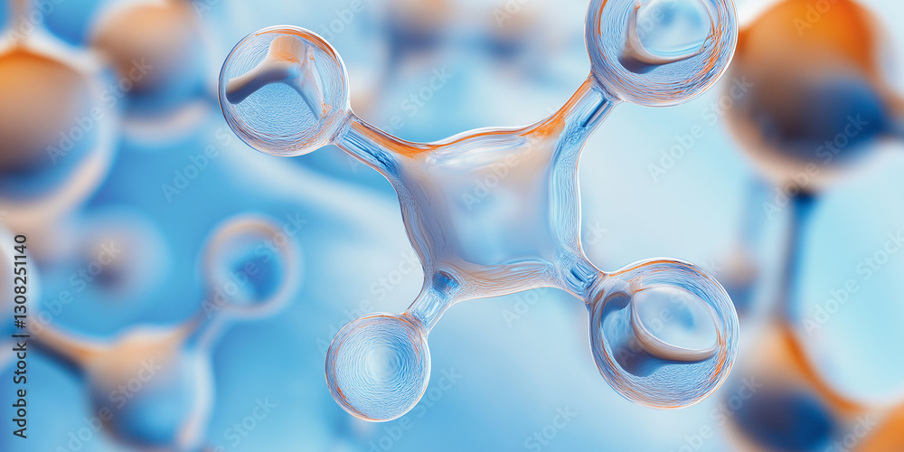 Fototapete transparent molecules connecting and forming complex structure in blue background