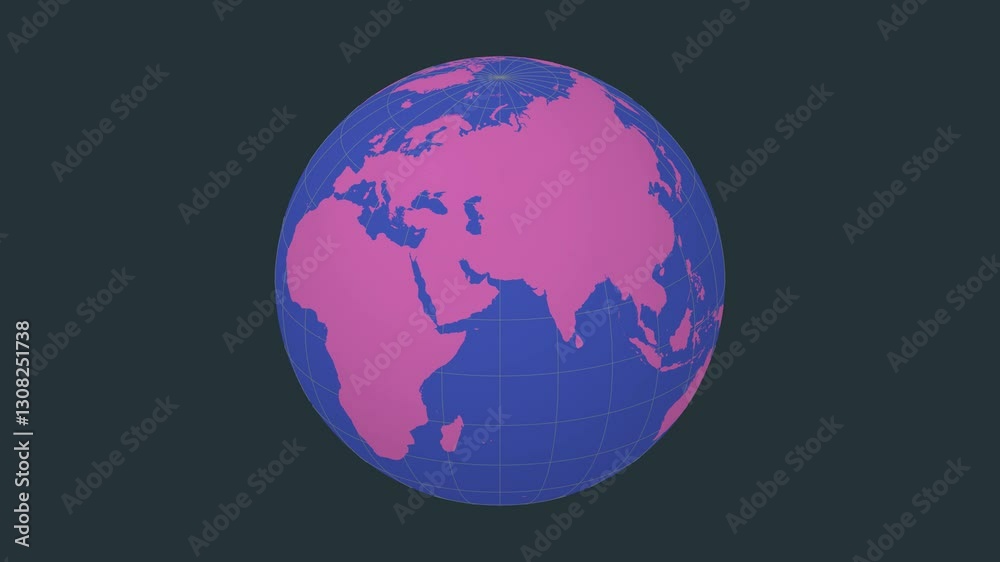Poster rotating globe. slanted sphere view. moderate speed planet rotation. solid color style.