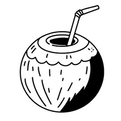 A coconut drink line art drawing of Traditional Thai Bangkok Thailand Illustration 