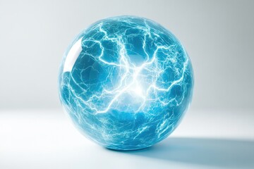A translucent blue sphere filled with vibrant, glowing energy patterns, resembling lightning within a glass orb.