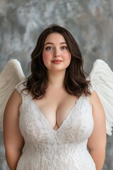 Woman In White Dress With Angel Wings