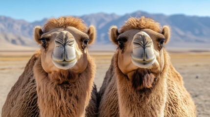 Obraz premium Intimate portrait of a camel with eyelids gently closed, soft focus on textured features, as its nose delicately curls under an open, serene gaze to the left