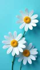 Naklejka premium Close up of delicate white paper cut daisies on blue background, craft, handmade, art