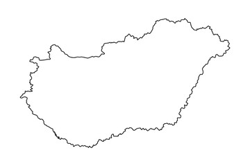Vector map of Hungary, a country in Central Europe. Detailed black contour, isolated on white background.