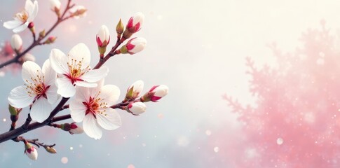 Fototapeta premium White blossoms and leaves, soft watercolor texture, abstract design , nature, soft, brushstroke