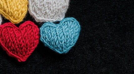 Fototapeta premium Hand Knitted Hearts Colorful Yarn Cozy Crafts Love Handmade