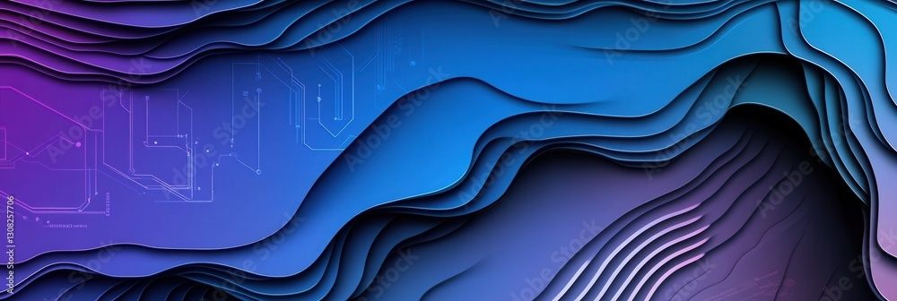 Fototapete futuristic paper art background with abstract layered cut outs representing digital circuits and dat