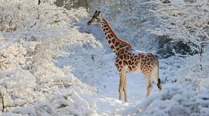 Lone Deer in Snowy Forest Winter Wildlife Nature Photography