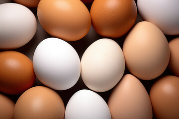 Close up photo of brown and white eggs as background