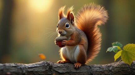 Obraz premium Squirrel with detailed fur holding a vivid acorn