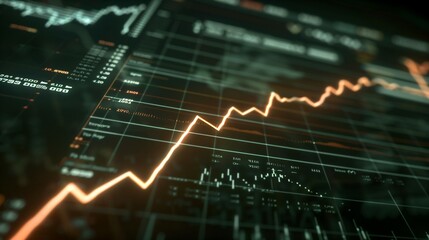 Close-up of digital screen showing downward-trending line graph symbolizing Fed rate cut, surrounded by financial charts and news headlines, key financial indicator visualization.