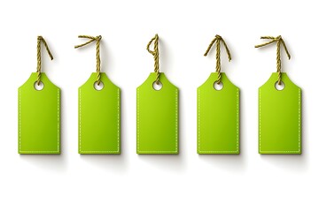 Green Tags Hanging, Mockup, Blank, White Background