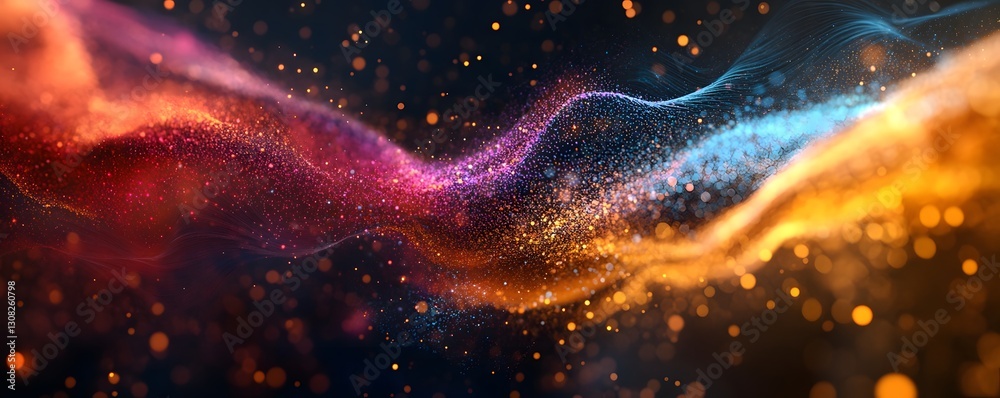 Wall mural colorful glowing particles create a vibrant and dynamic wave pattern