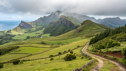 Fototapeta premium Serene Mountain Village Landscape