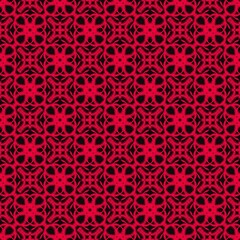 seamless red flower leaf Black backgroud line and geometric ikat fabric pattern background decorative graphic fashion style 
