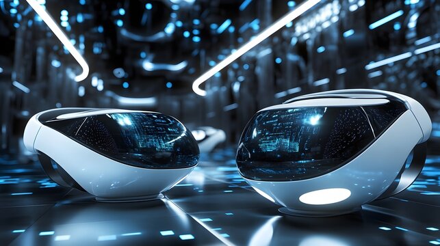 Futuristic Gadgets in Digital World: Captivating close-up of two cutting-edge gadgets, showcasing sleek designs and an aura of technological innovation.