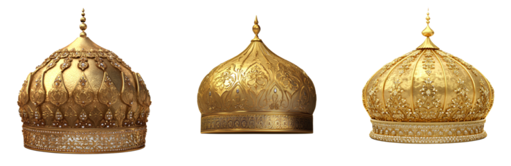  set of Golden Islamic Sultan Hat isolated on a transparent background, PNG