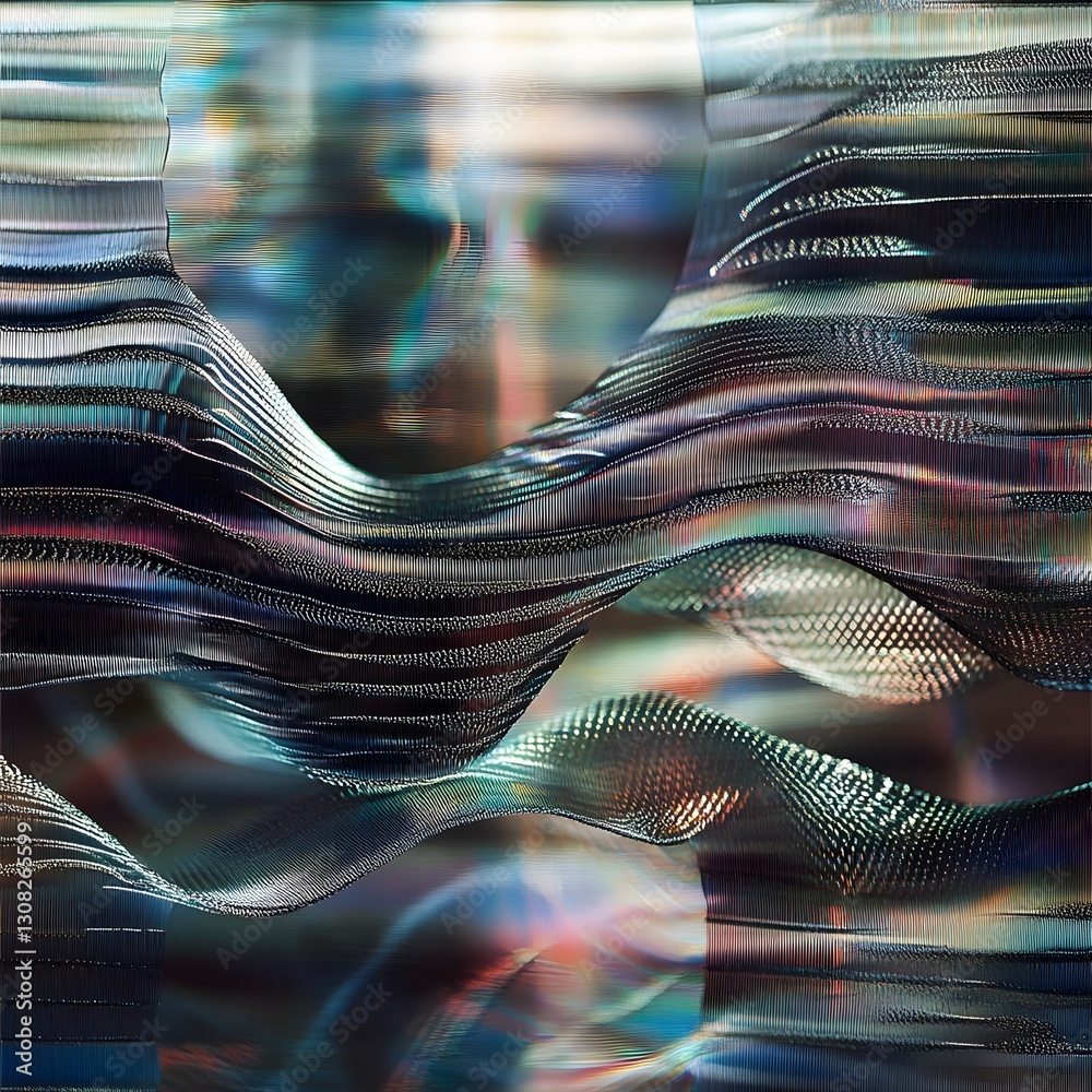 Sticker a surreal pattern where woven threads appear to be made of flowing water, transparent and reflective