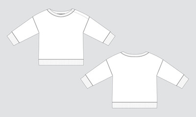 Naklejka premium Sweatshirt technical drawing fashion flat sketch vector illustration template front and back views for kids