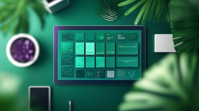 Green Project Management Dashboard on Tablet  Agile Workflow  Kanban  Scrum
