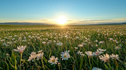 Sunlit Meadow  Wildflowers  Sunrise  Nature  Spring