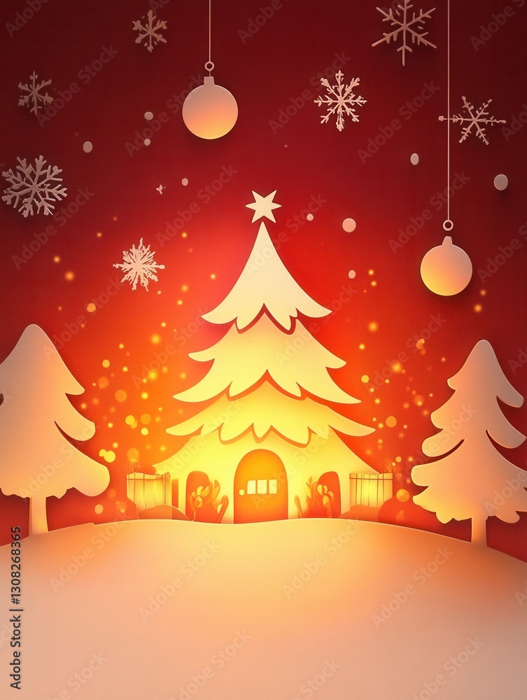 Poster experience the warmth of christmas with a cozy paper cutout featuring a glowing tree and festive dec