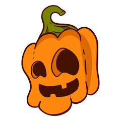 Halloween Pumpkin Face Illustration with Creepy Expression. Vector Character
