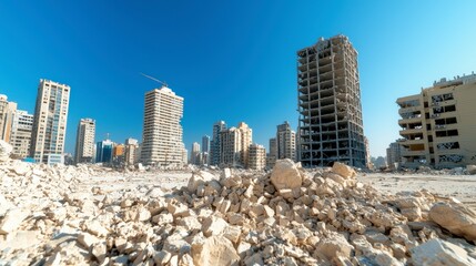 Destroyed Cityscape  Urban Decay  Ruins  War Aftermath  Destruction  Concrete  Steel  Debr