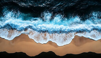 Aerial View: Ocean Waves Crashing Shore.