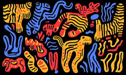 Fototapeta premium Colorful Abstract Animal Patterns on a Black Background