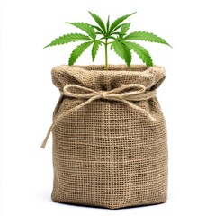 Cannabis Sprout In Burlap Sack Growth And Nature, Generative AI.