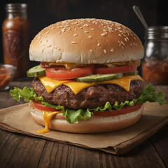 hamburger on black background