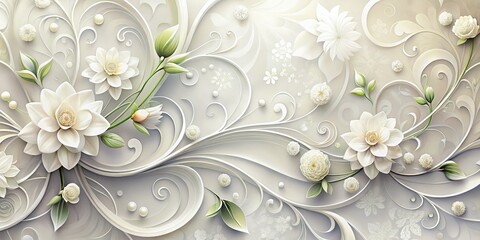 Elegant White Floral Swirl Portrait Background |  Stunning Bridal Photography Backdrop |  White Flower Design for Portraits