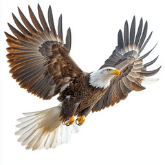 Obraz premium Majestic Bald Eagle in Flight With Outstretched Wings on White Background